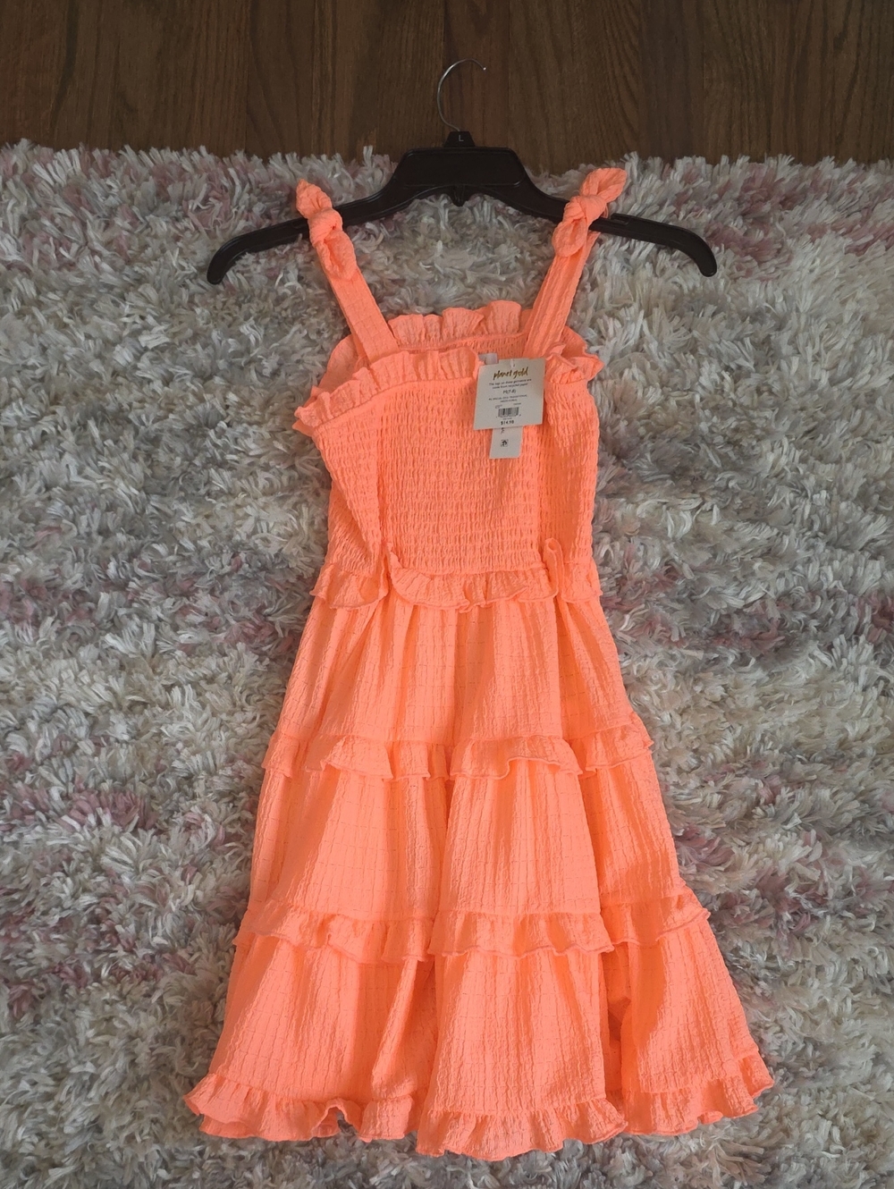 Planet Gold Neon Coral Tiered Ruffle Sundress